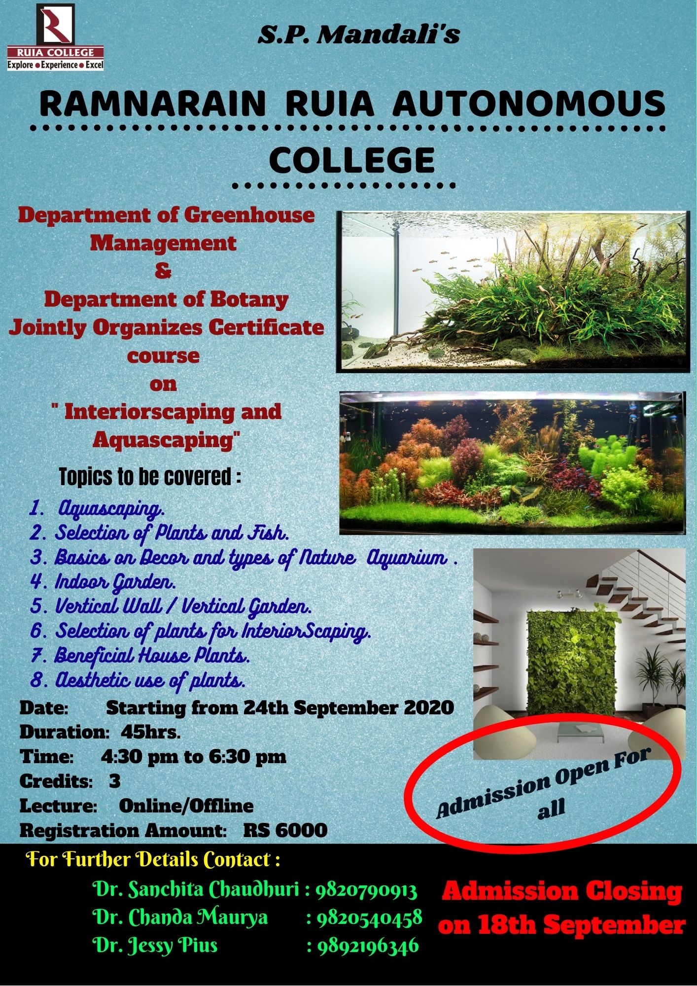 Certificate Course in Aquascaping and Interiorscaping